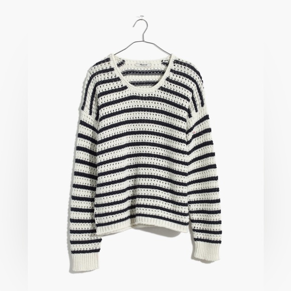 Madewell Striped Open-Stitch Austen Pullover Sweater White and Blue XS - Picture 3 of 15